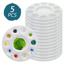 5pcs Paint Tray Palettes White Round Plastic Paint Pallets For Students To Paints On School Project Or Art Class
