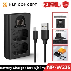 K&F CONCEPT NP-W235 batterijlader met LCD-scherm Micro USB en Type-C oplader voor Fujifilm X-T5 X-T4 GFX 100S camera's