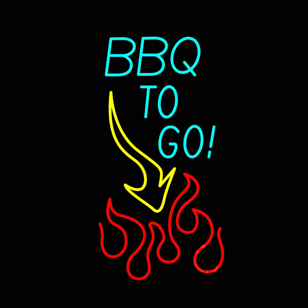 

BBQ TO GO Flames Neon Light Sign Custom Handmade Real Glass Tube Barbeque Food Store Party Advertise Wall Decor Display 15"X 24"