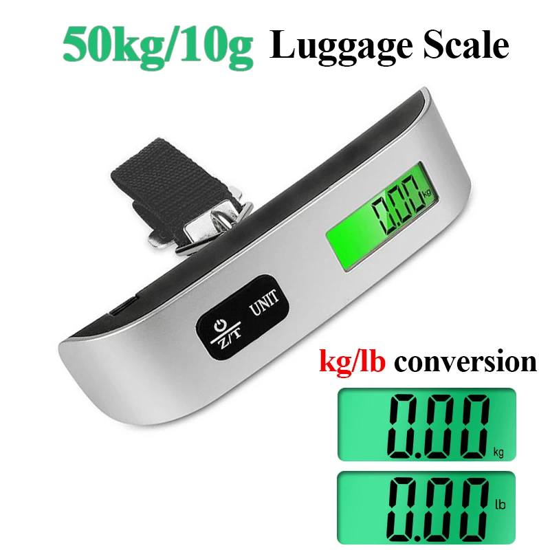 50kg Portable Luggage Scale LCD Digital Electronic Scale Weight Balance Suitcase Travel Bag Hanging Steelyard Hook Fishing Scale