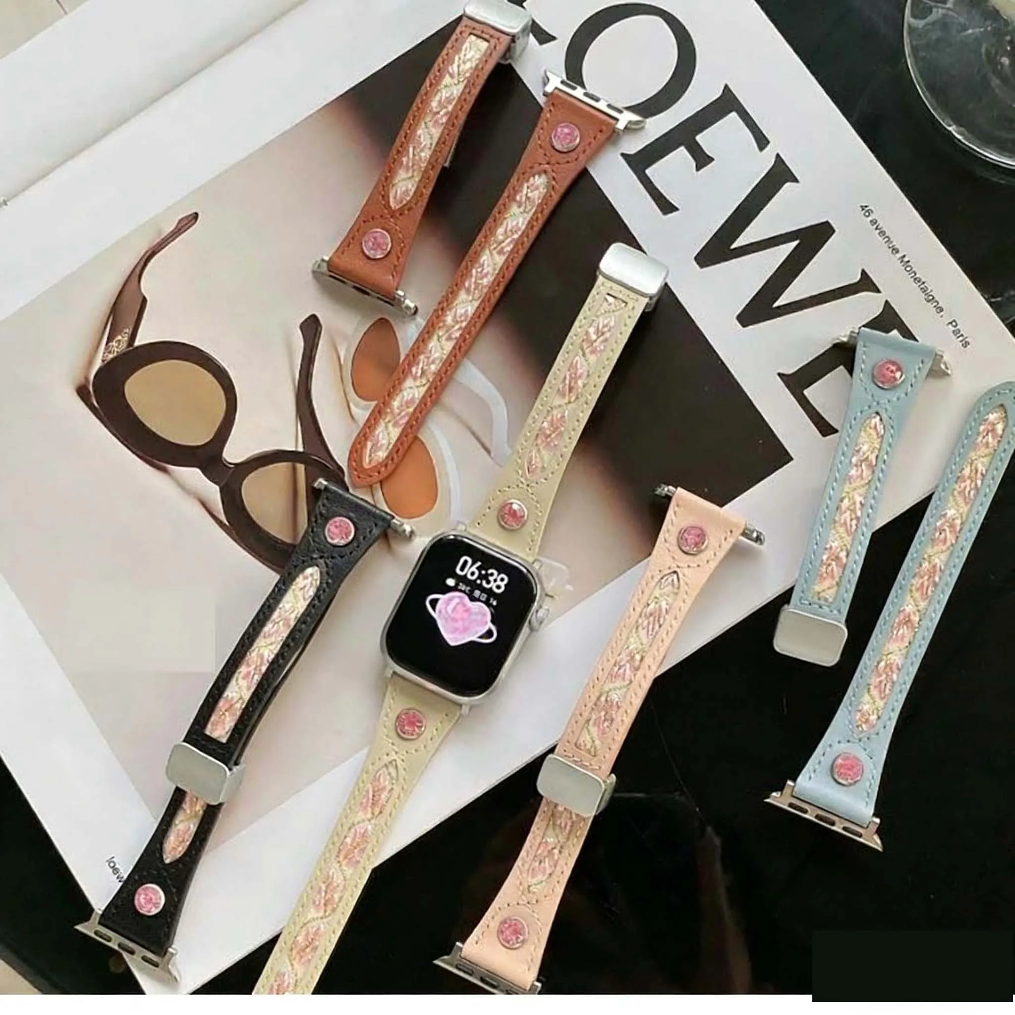 french style hollow-out watch bands watch strap leather watch belt y2k bracelets flower leather Phone strap watch accessories