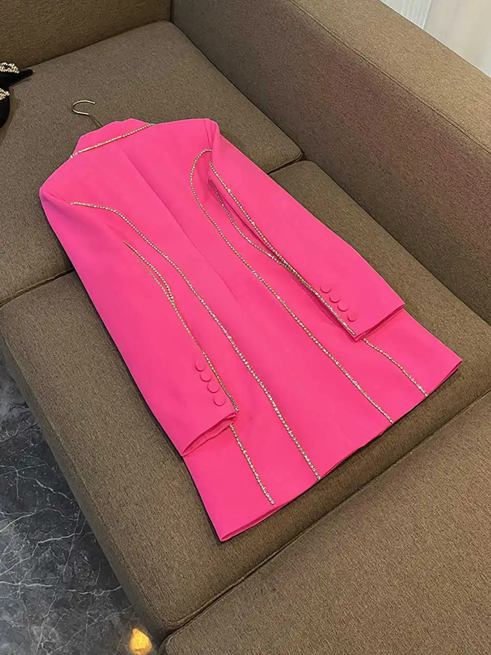 Abito da donna con perline Moda Slim Fit Blazer doppiopetto Giacca lunga da donna personalizzata Crystal Party Set da 1 pezzo