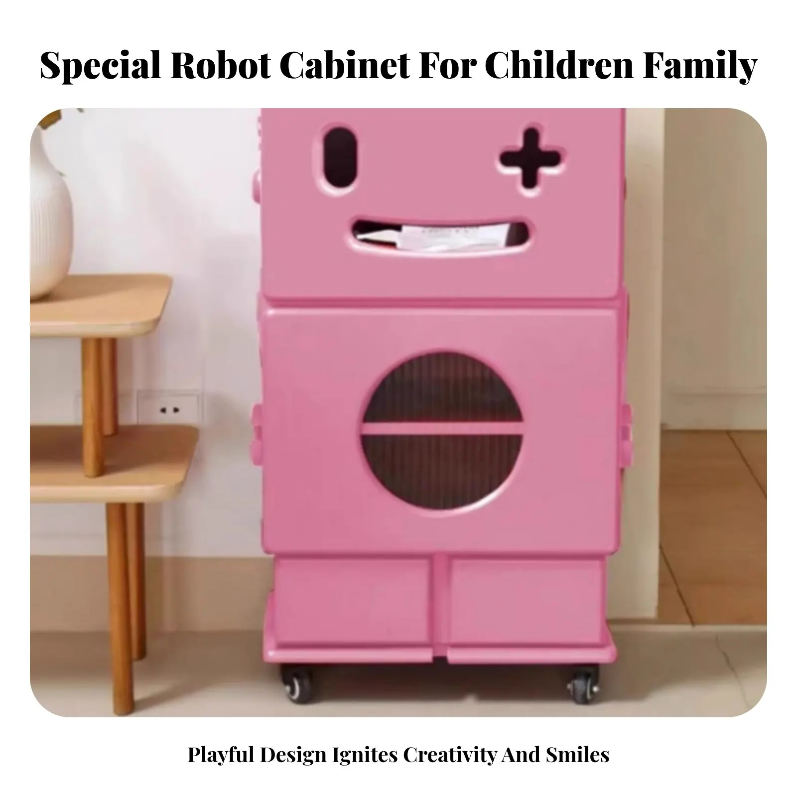 

Мобильный шкаф-тумба в форме робота на колесиках, многофункциональный дизайн, встроенный держатель для салфеток, для спальни, игровой комнаты, детской.