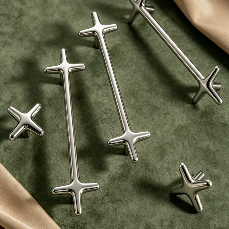 Minimalist Titanium Silver Cabinet Handles Antique Brass High-end Wardrobe Door Pulls Zinc Alloy Drawer Dresser Star shape Knob