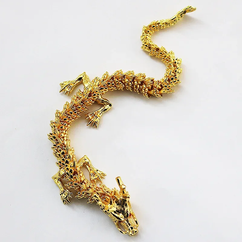Five Claw Golden Dragon Ornaments Movable Handlebar Pieces for Wealth Chinese Loong Home Furnishing Office Desktop Decoration