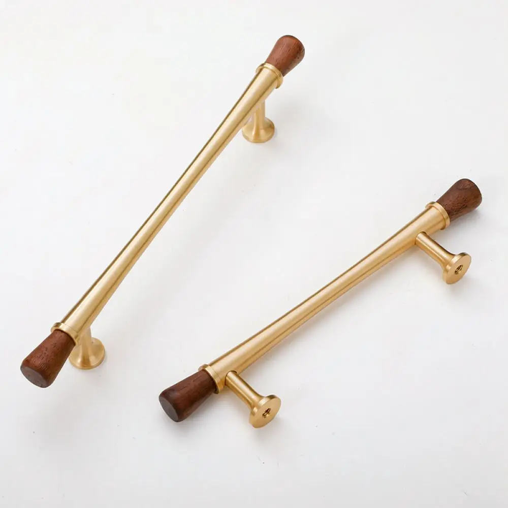 Natural Walnut Wood Cabinet Handle Brass Furniture Pull Drawer Knob For Yingdun Mid Century Nordic Style Kitchen Home Hardware