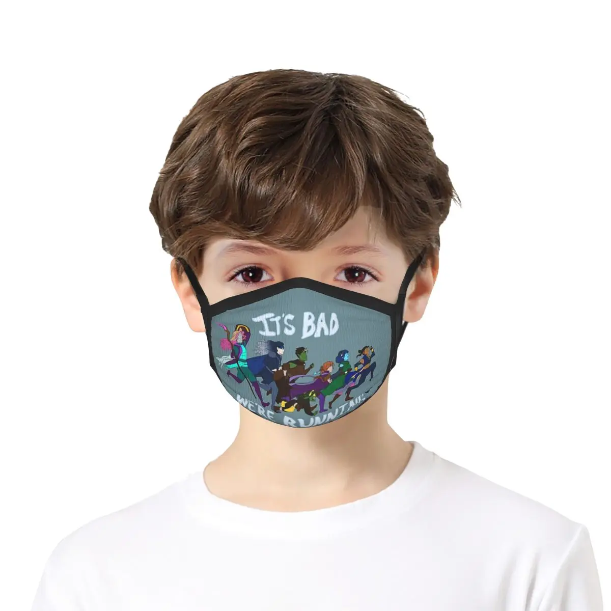 It's Bad, We're Running 5pc Children'S Washable And Reusable Mask Cartoon Pattern Printing Windproof Child-Friendly Mask