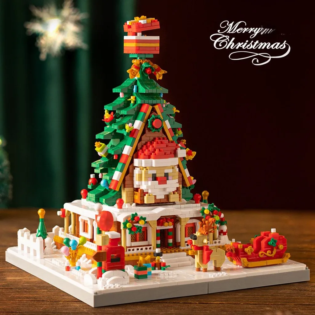 OUZEY MOC عيد الميلاد سانتا كلوز شجرة البيت اللبنات مجموعة الشتاء الثلوج المقصورة كوخ لتقوم بها بنفسك نموذج اللعب هدايا عيد الميلاد #1