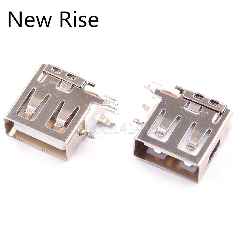 10PCS USB Type A Female Solder Jacks Connector Side Needle 4Pin 90 Degree Flat Mouth USB Data Interface Length 14mm