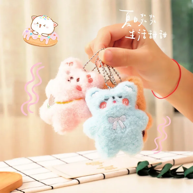 

1 Pcs New Cartoon Kawaii Blush Bear Rabbit Plush Toy Keychain Pendant Creative Ins Cute Little Animal Plush Backpack Pendant