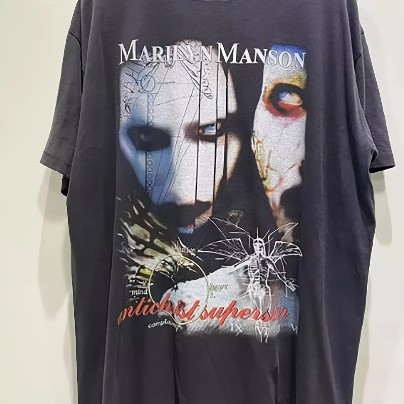 تي شيرت فضفاض مريح للرجال باللون الرمادي الداكن المقلد بنمط عتيق هدية مثالية من القطن الأسود #1