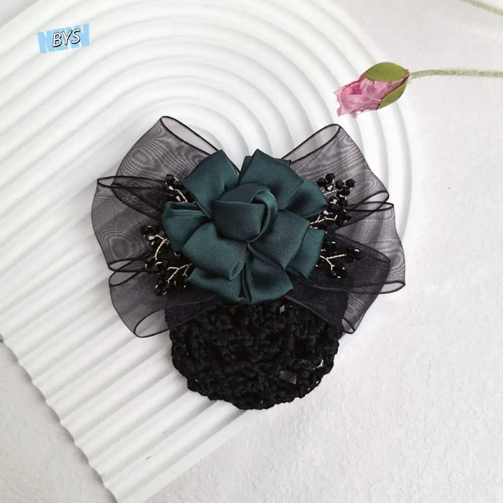 

Headwear Sweet Korean Bun Snood Exquisite Hair Clip Flower Hair Bun Ponytail Clip Crystal Hairgrips Cover Net Waiter