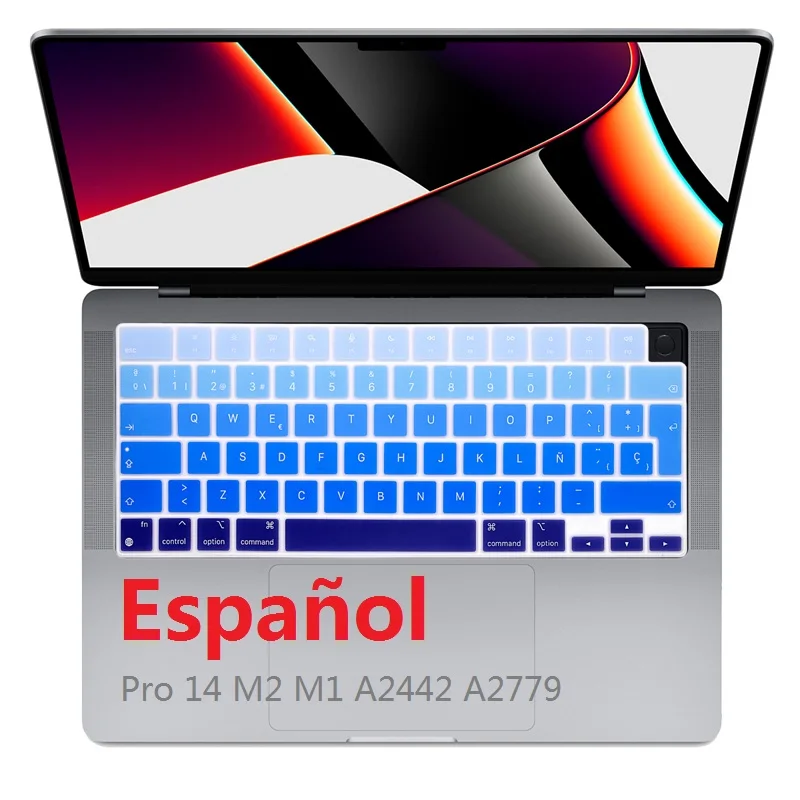 Rainbow Spanish for Macbook Pro 14 M2 M1 A2442 A2779 2022 2021 EU Spanish Keyboard Cover for Macbook Pro 14 M1 M2 EU Protector