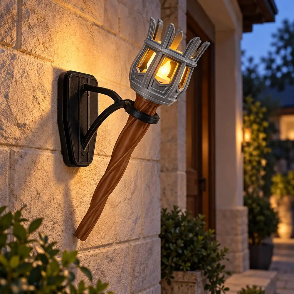 3D Printed LED Wall Torch Lamp Gothic Cresset Sconce Flame Light Castle Bar Garden Porch Party Room Decoration