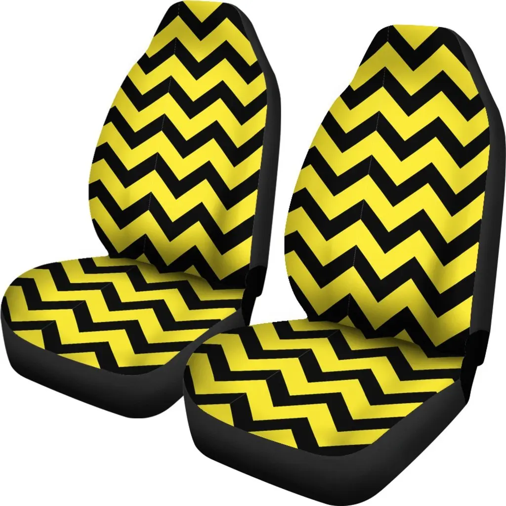 Zig Zag Yellow Pattern Print Seat Cover Car Seat Covers Set 2 Pc, Car Accessories Car Mats