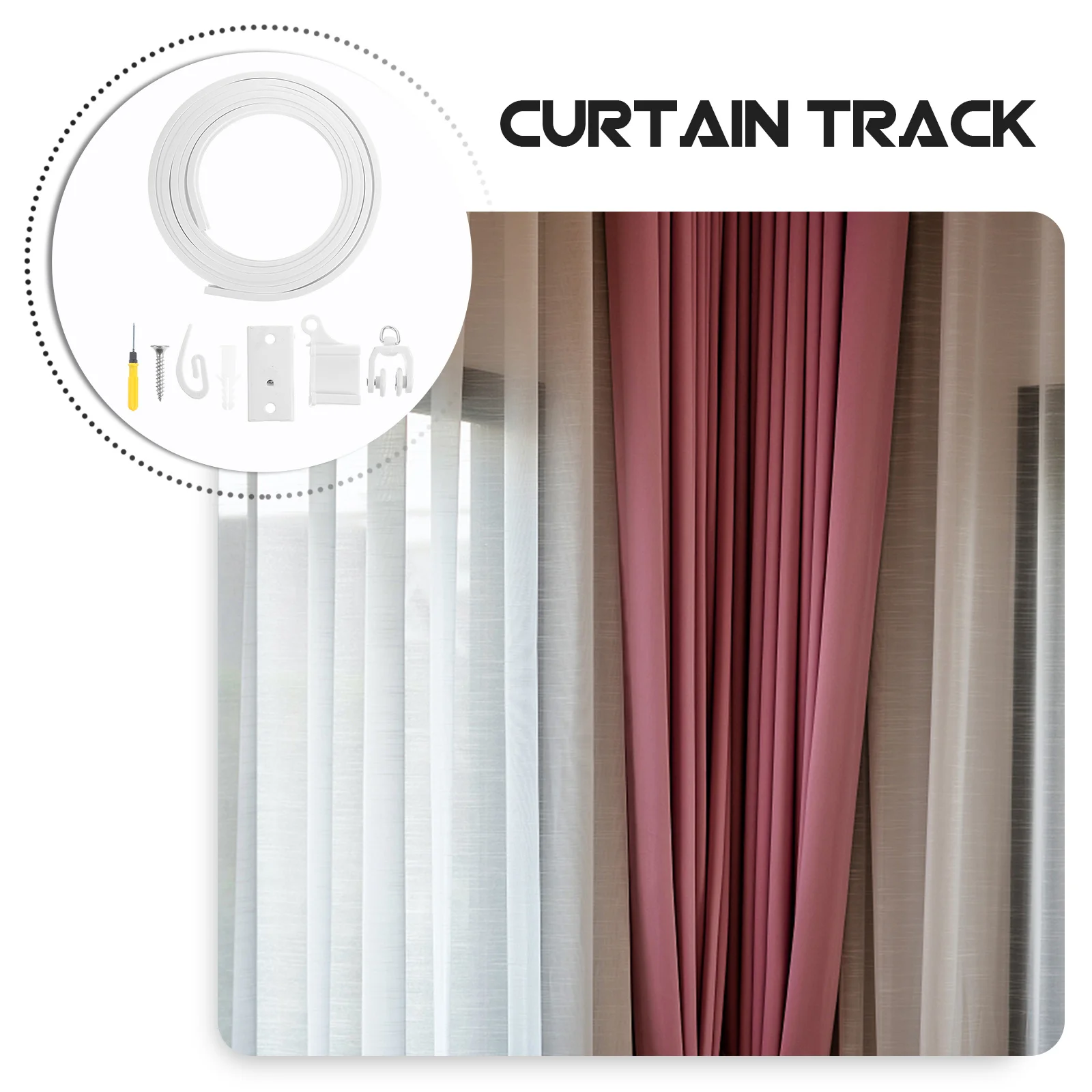 1Set Bay Window Curtain Track Kit Ceiling Mount Bendable Rail System Smooth Glide for Drapes Valances Room Dividers