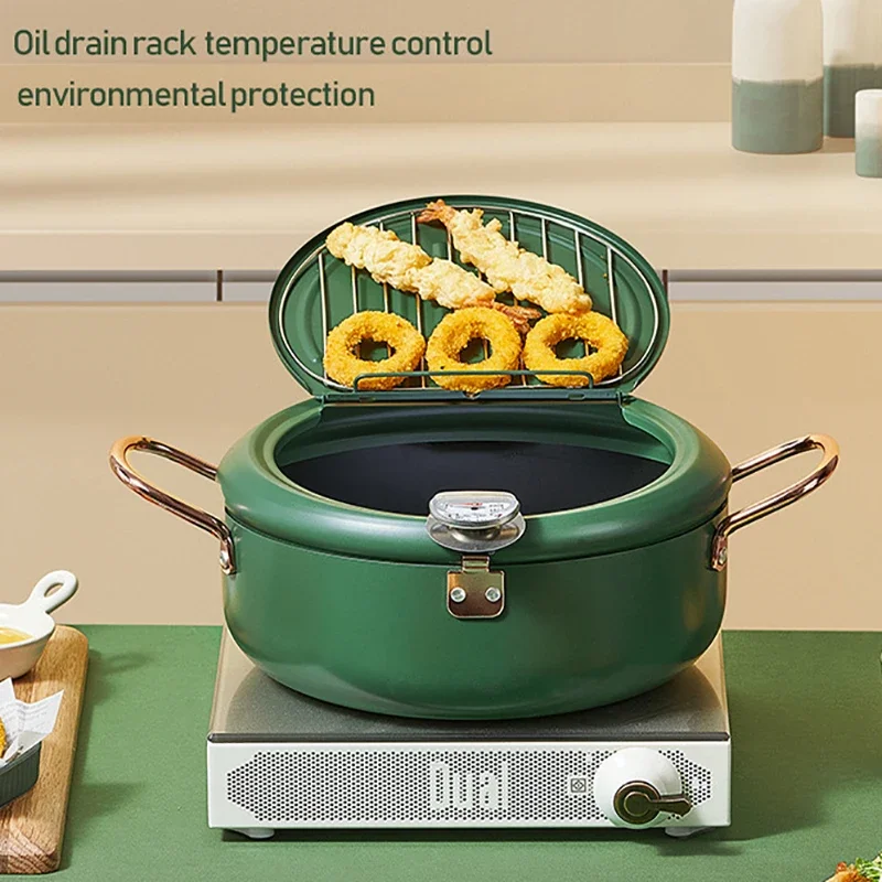 

Light Luxury Japanese-style Tempura Deep Fryer Household Temperature Controllable Small Deep Fryer Filter Rack Kitchen Utensils