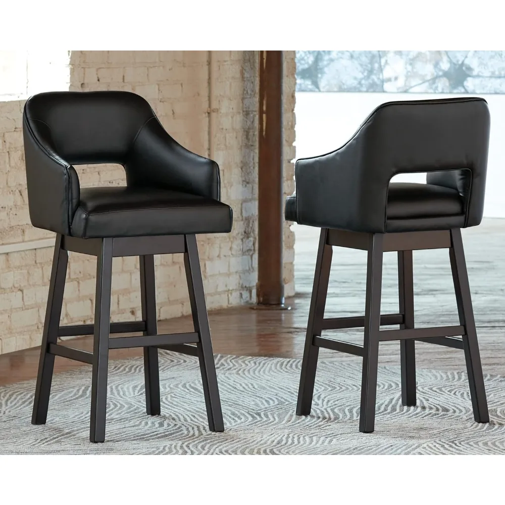 

New upgrade-Black&Dark Brown,31" Tallenger Modern Pub Height Upholstered Swivel Barstool 2 Count,Foam cushioned seat and back