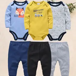 3/6 PCS Baby Clothes Newborn Bebe Boys Romper Set Long Sleeve 100% Cotton Kids Bodysuit Jumpsuit Pants Clothing 3~24M