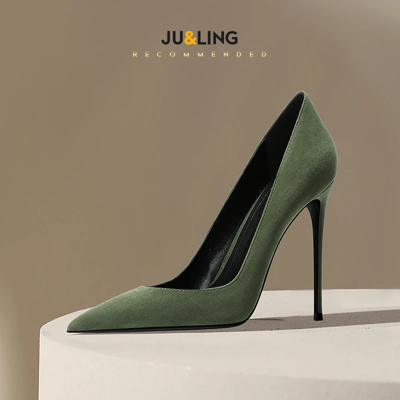 

New Brown Suede High Heels with Shallow Mouth, Sharp Point, Fine Heels, Elegant Style, Comfortable for Professional Women