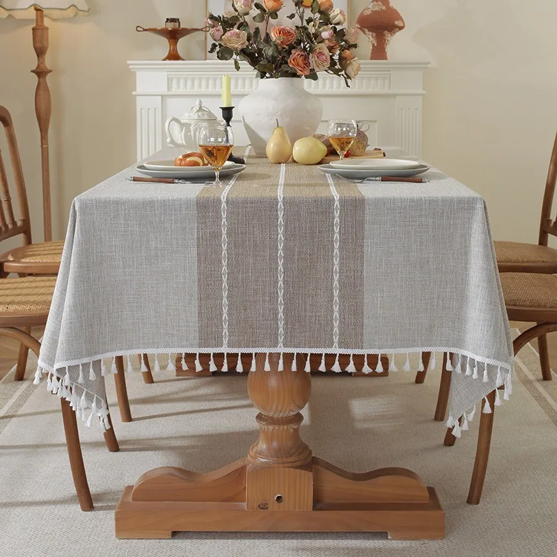 1 piece cotton and linen European-style tablecloth dust-proof dining table cloth tassel coffee table protective cover