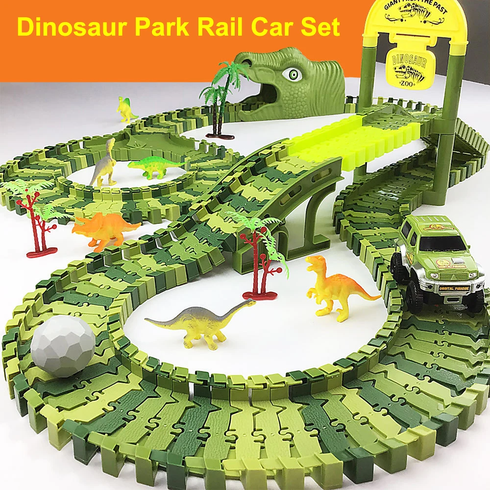 Ensemble de voiture sur rail de parc de dinosaures, ensemble de jouets de voiture sur rail de dinosaure électrique de parc d'attractions de grande roue pour enfants assemblé polyvalent, L001-X