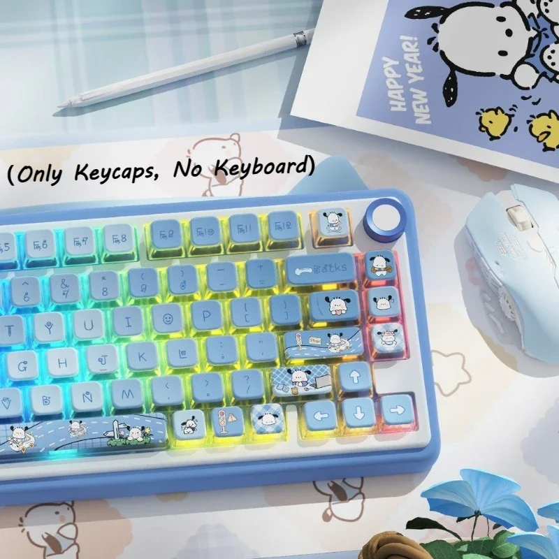 122Keys Keycaps Set Sanrio Pochacco Theme Keycaps for Mechanical Keyboard Accessories Four-Sided Translucent PBT Material Keycap