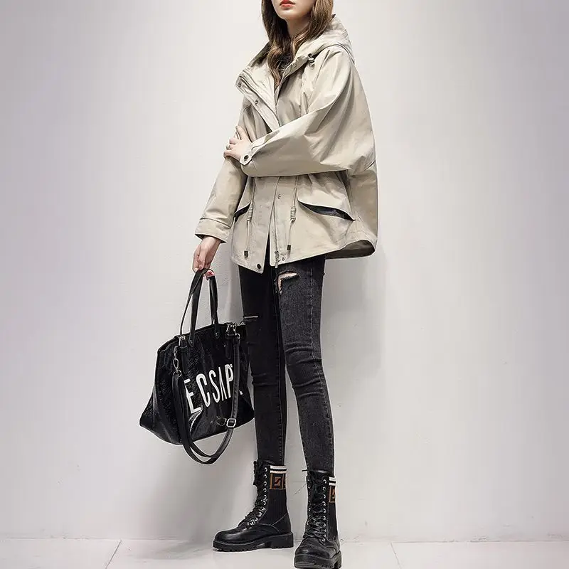 

Petite Women's Mid-Length Hooded Workwear Coat 2025 Hot Spring and Autumn New Fashion Loose Trendy Versatile Short