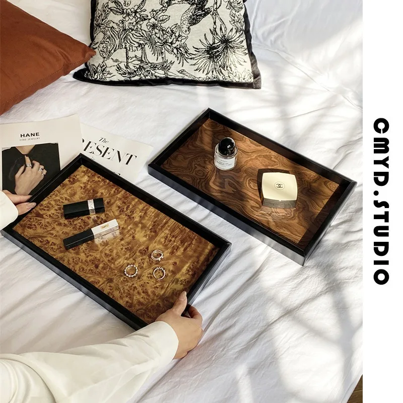 Tray 1 piece high-end with handle, retro medieval bedroom entrance wooden plate jewelry plate tray