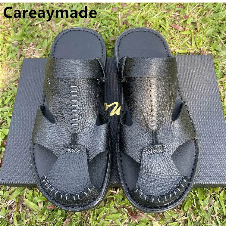 

Careaymade-Summer Men's Sandals Full Leather Cowskin Original Literature Art handmade soft sole soft leather Male Wind Slippers