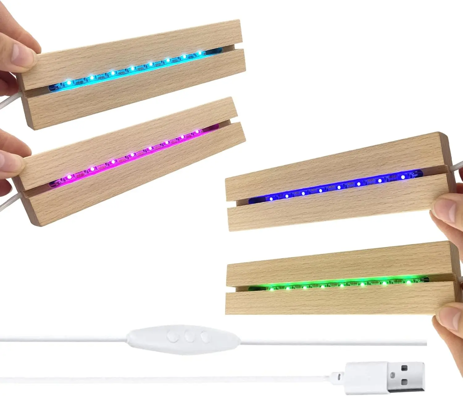 

4Pcs 6" Wooden LED Light Stand Base, Colorful Display Pedestal for Acrylic and Crystal Art