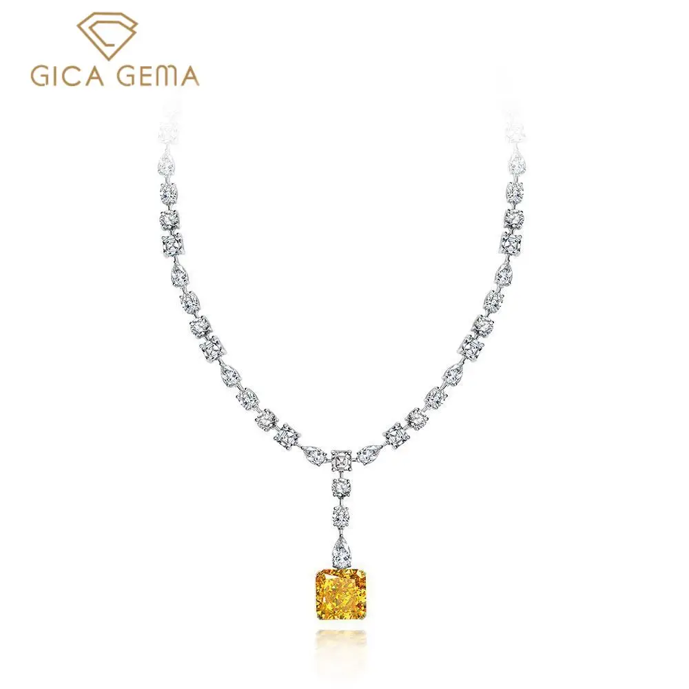 

GICA GEMA 925 Sterling Silver Created Moissanite Gemstone Wedding Engagement Cocktail Pendent Necklace Jewelry DHL Free Shipping