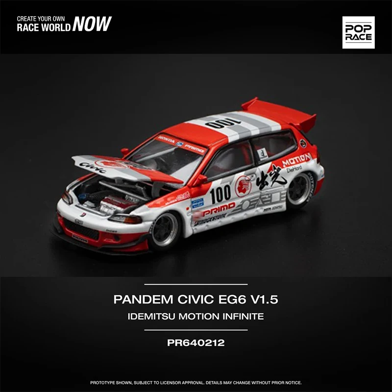 PreSale POP Race Pandem Civic EG6 Motion 100 Openable Hood 1:64 Diecast Diorama Car Model Toy