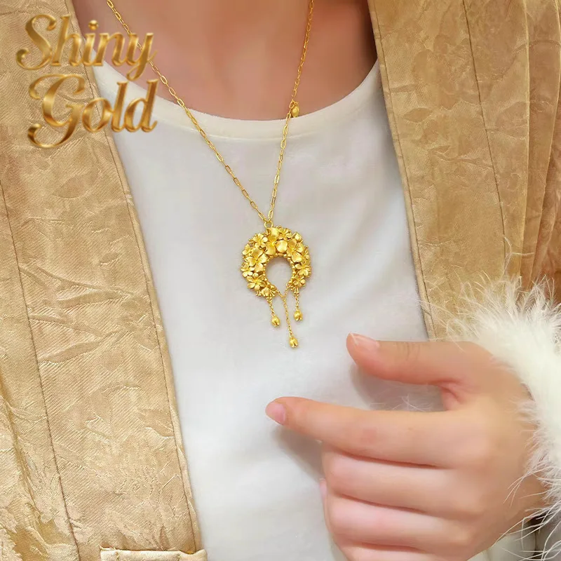 

ShinyGold Women's 24K Gold AU999 Splendid Hydrangea Set | Ancient-chiseled Flowers With Gemstone Inlay, Elegant For Cheongsam