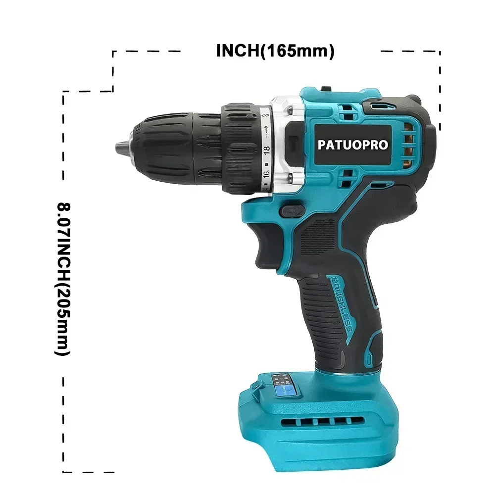 10mm Cordless Brushless Drill 2-Speed Electric Drill Driver Rechargable Screwdriver Handheld Power Tool For Makita 18V Battery
