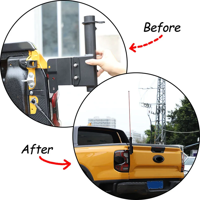 For Ford Ranger 2023 Carbon Steel Car Tailgate Rear Antenna Mount Holder Bracket Flag Pole Holder Stand Car Accessories