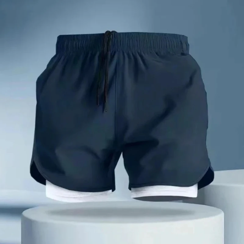 

Летние мужские шорты для бега 2-в-1: быстросохнущие, дышащие, для активных тренировок, занятий спортом, бега и велоспорта, с удлиненной подкладкой