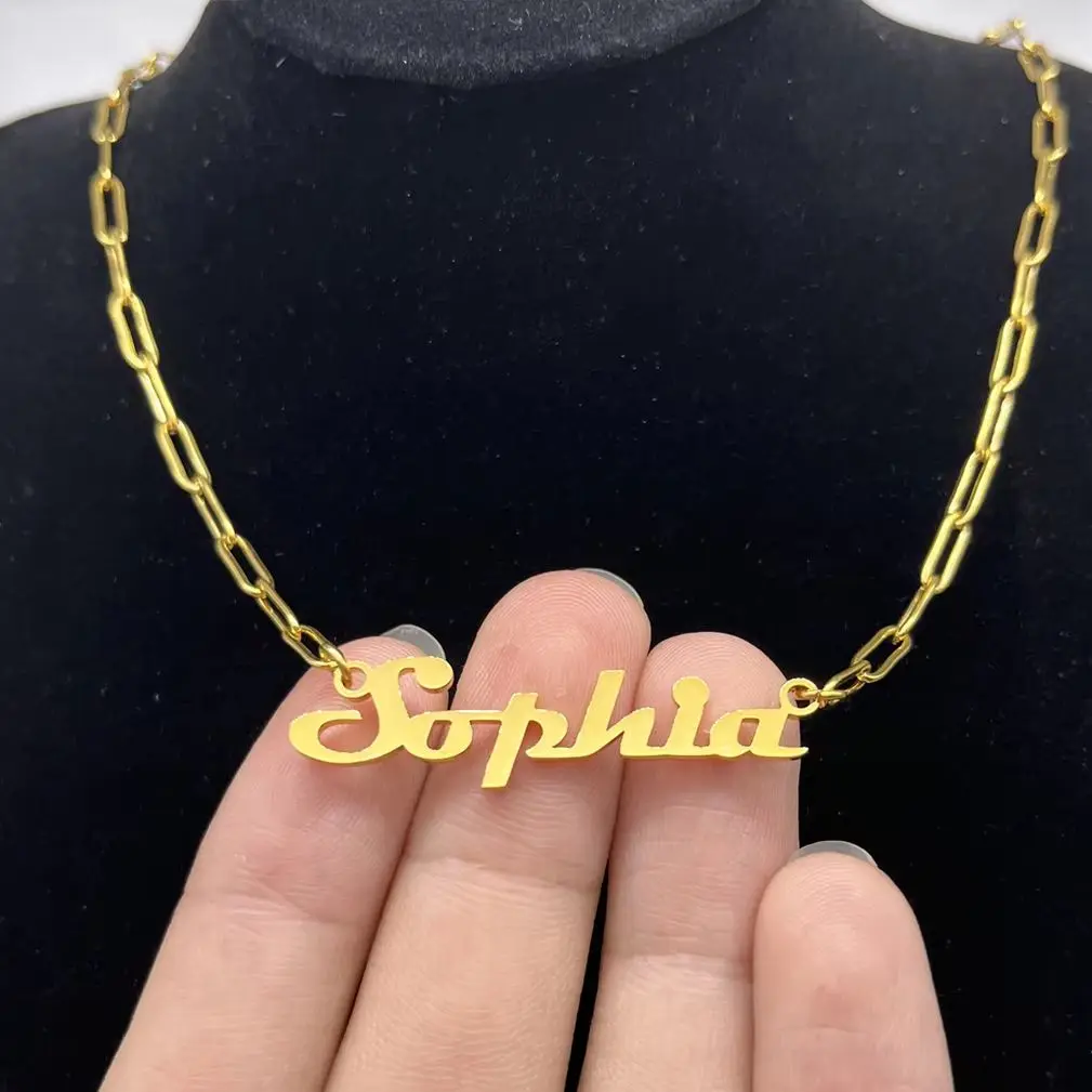 

DHQH 2026 New Customized Necklace Stainless Steel Rectangular Chain Letter Necklace Custom Name Necklace Woman Bridesmaid Gift