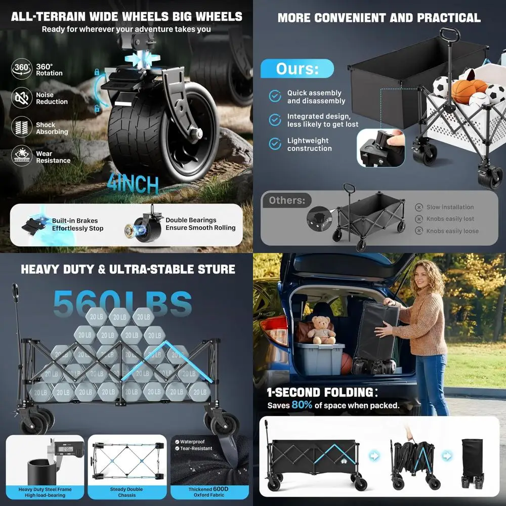 

Прочный складной универсальный тележка объемом 400 л, сверхмощная складная тележка для приключений на открытом воздухе, продуктовой перевозки, кемпинга и многого другого