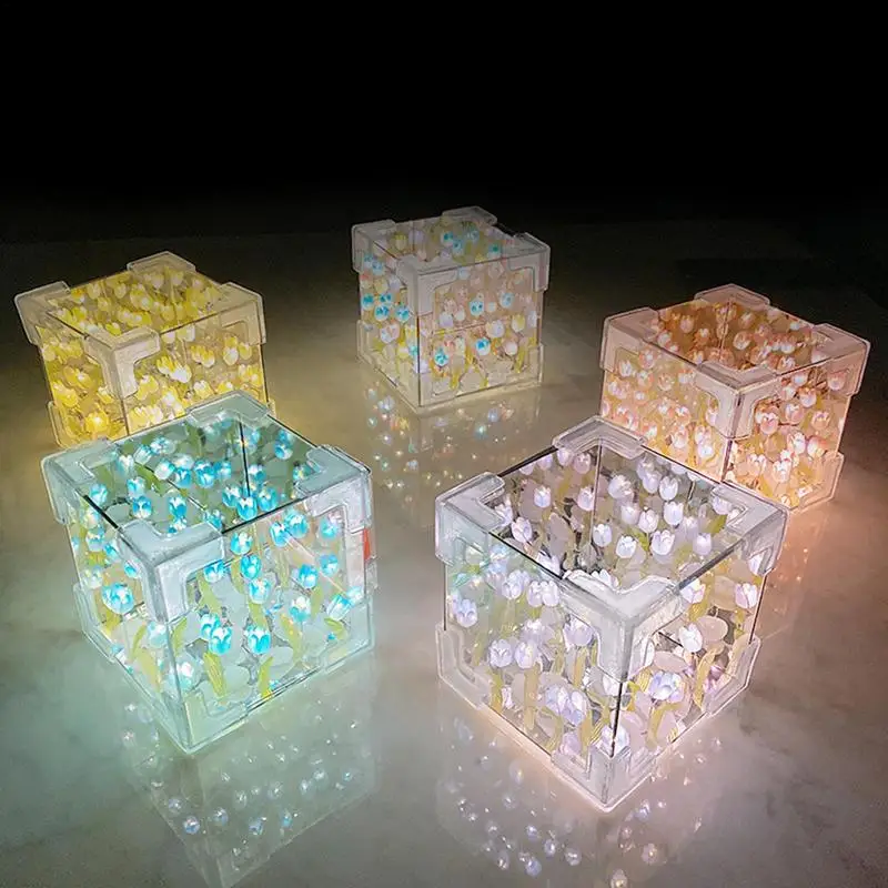 

NEW Infinite Reflection Table Lamp Cube Flower Night Light Two Way Mirror Light DIY Ambient Lighting Bedside Lamp Decorative