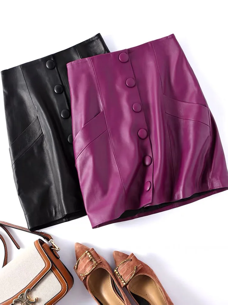 

Korean Fashion Mini Skirt High Waist Sexy Women 2023 New Genuine Leather Skirts Women Luxury High Quality