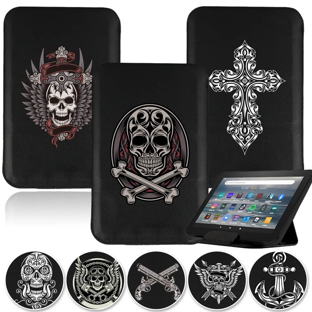 With Skull Pattern Tablet Bag Case Magnet Pack 7 8 10 Inch Sleeve Magnetic Stand Cover Pouch Pu Leather Universal Folding Holder