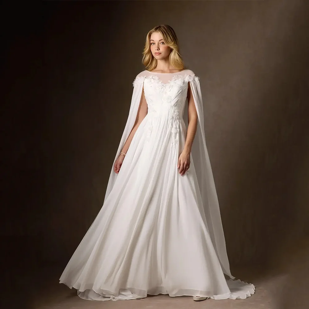 

Arya Classic White Wedding Dress Chiffon for Floor-Length Scoop Sleeveless Prom Dress A-line Appliques Robe De Soirée Customized