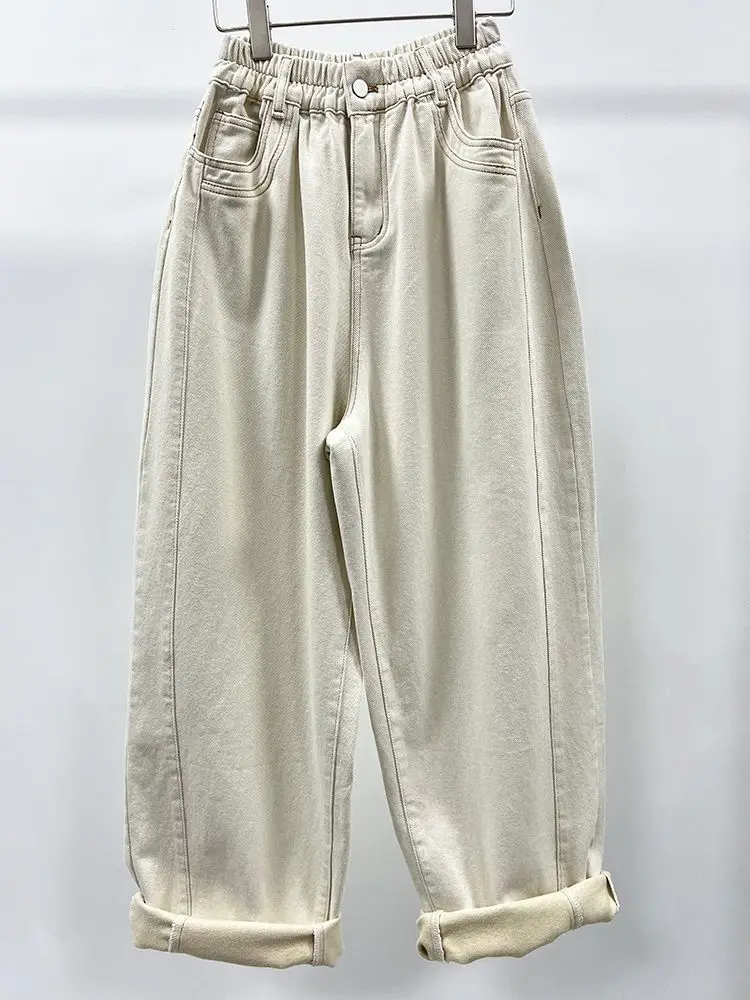 

Плюс размер 5XL 140 кг Осенние женские джинсы с эластичной резинкой на талии Джинсы до щиколотки Женские однотонные джинсы большого размера Женская одежда больших размеров