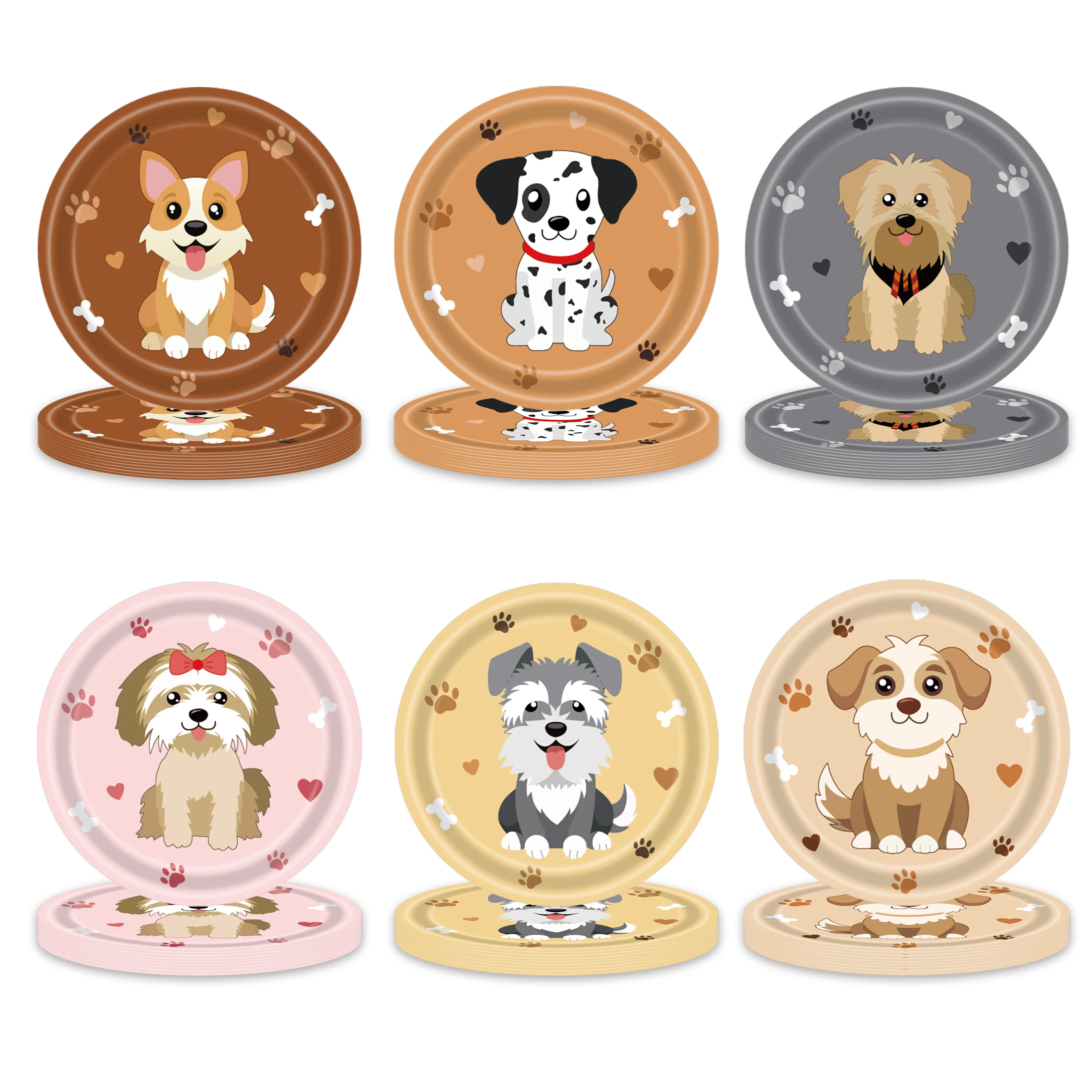 10 Stück Hunde-Geburtstagsparty-Teller, Corgi, Schnauzer, Dalmatiner, Einweggeschirr für Pfoten-Themen, Haustier-Feier, Tischgeschirr-Zubehör
