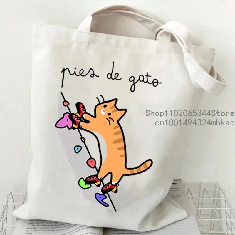 Musical Symbols Cat Tote Bag Kawaii Cartoon Shopper Handbag Fashion Canvas for Women Girls Graphic Shopper Climbing Cat Tote Bag