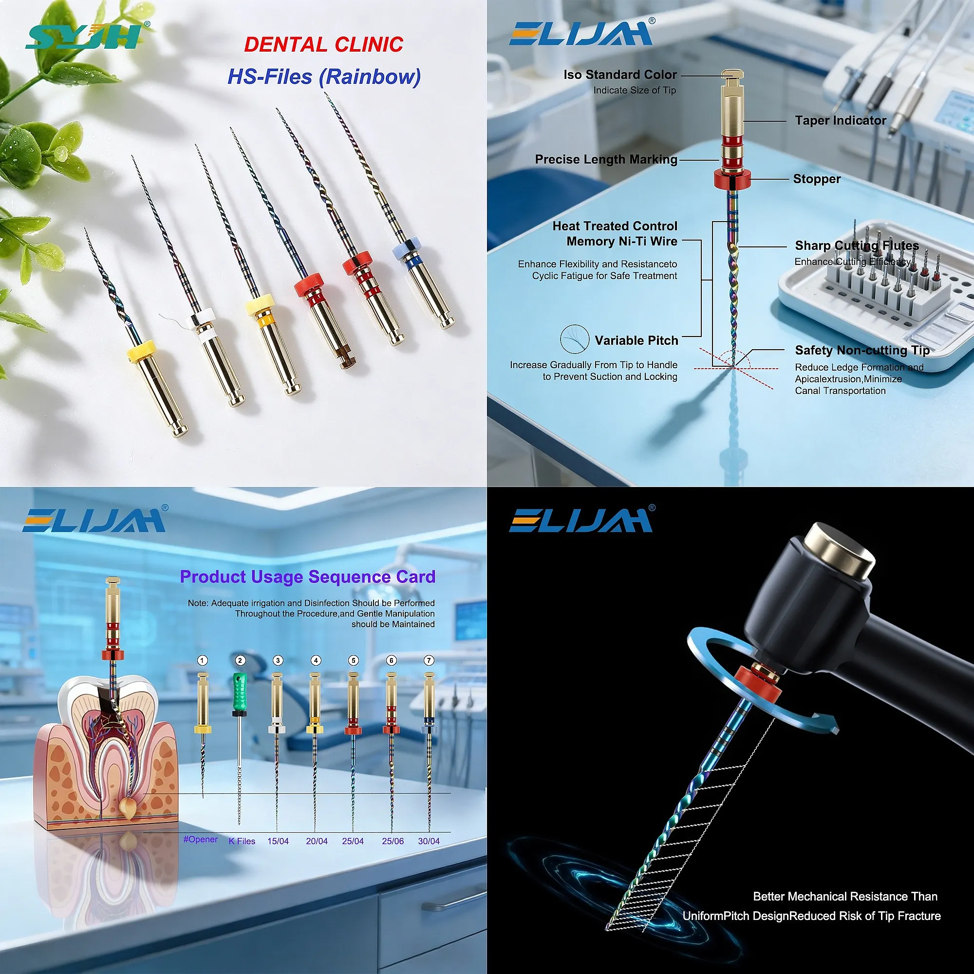 Dentals Rainbow Root Canal HS-Files 6 Pcs/Pack NiTi Rotary Heat Treated Autoclavable Dentistry Clinic
