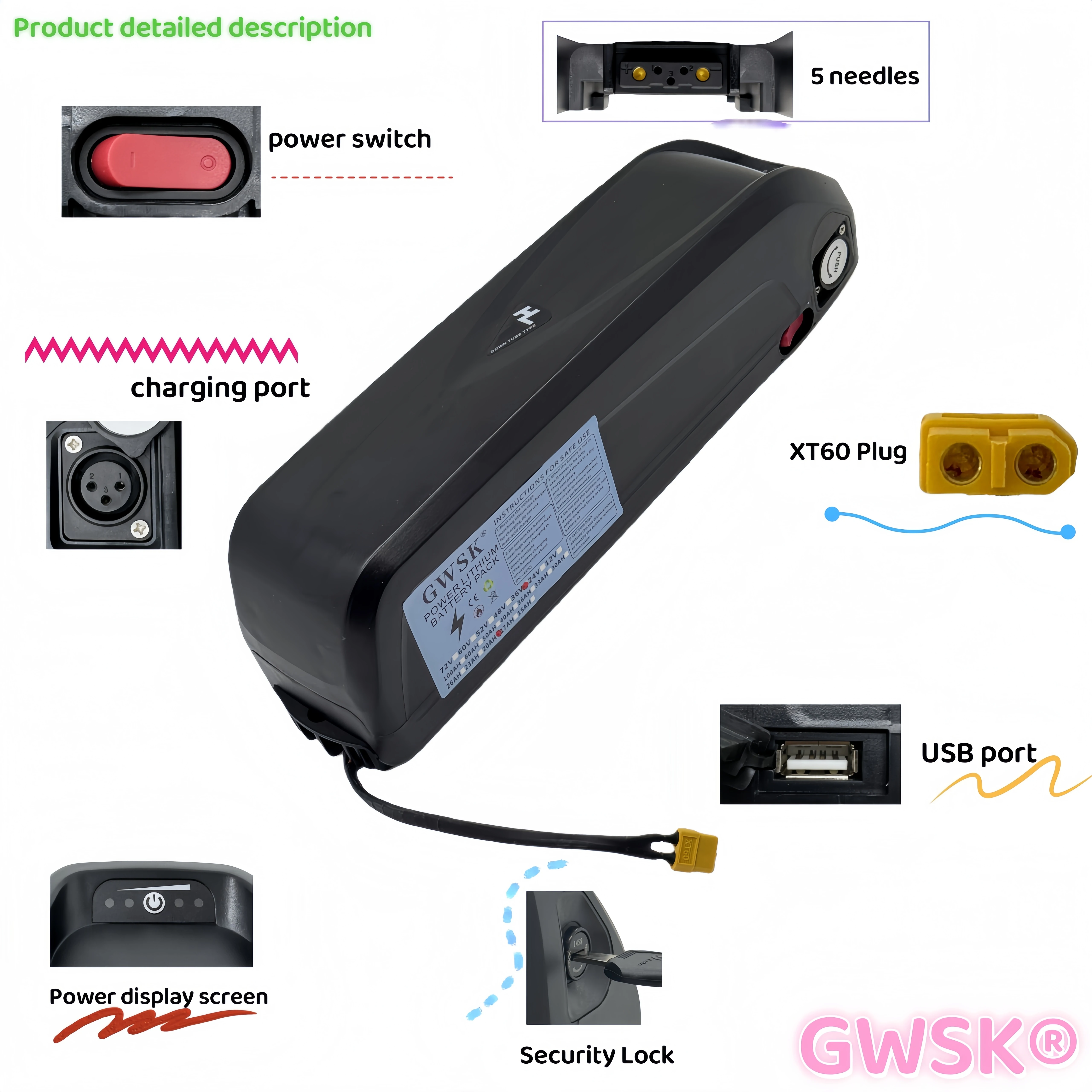 

48V 17AH Hailong Lithium ion Rechargeable Battery Pack 30A BMS 54.6V 350W 500W 750W 1000W+Charger