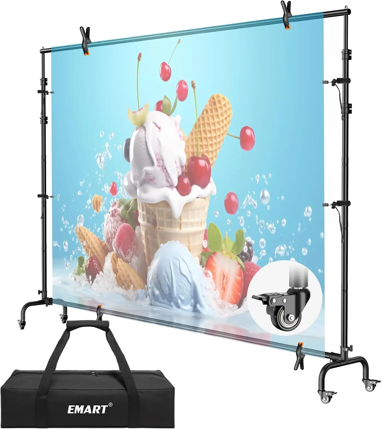 

10x7.7ft Rolling Backdrop Stand with Wheels, Adjustable for Studio Photography, Wedding, Party Decoration