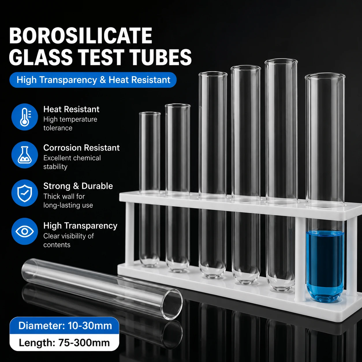 5Pcs Borosilicate Glass Test Tubes Round Bottom, Thermal Shock Resistant Clear Vials for Lab Use, Hydroponic Plants & Gift Decor